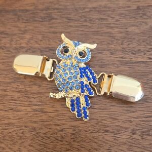 NWOT Goldtone and Blue Rhinestone Owl Sweater Clip